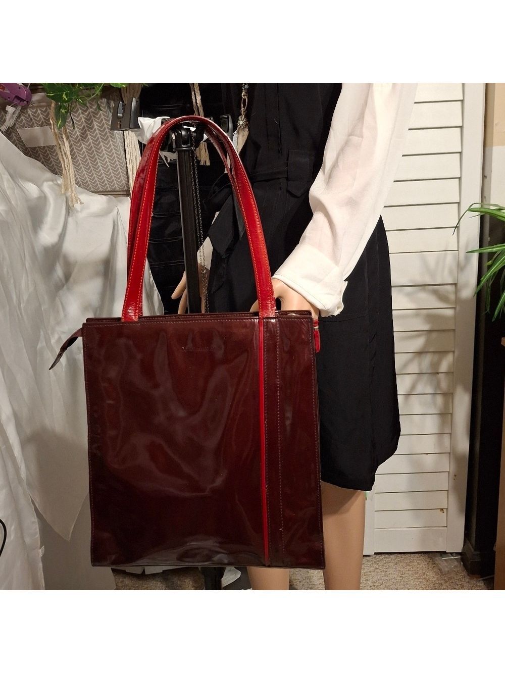 Columbian Bag patent leather Burgundy Women's tote shoulder Bag 11.5x12.5